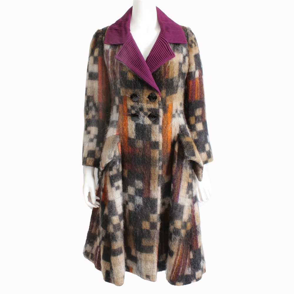 Ronald Amey Coat Colorful Mohair Wool Textured Silk Collar Rare Couture Vintage